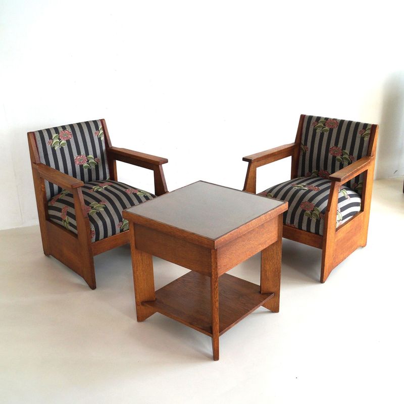 Dutch Art Deco Haagse School  easy chairs set by H. Wouda for Pander, 1924