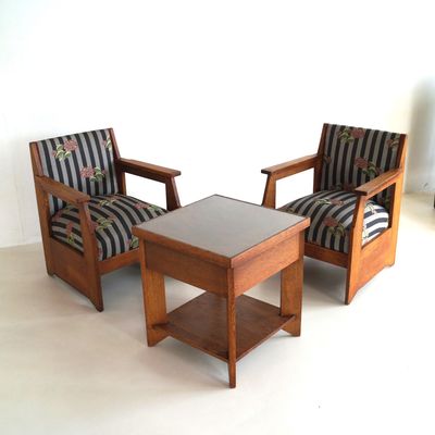 Dutch Art Deco Haagse School  easy chairs set by H. Wouda for Pander, 1924 Dutch Art Deco Haagse School  easy chairs set by H. Wouda for Pander, 1924