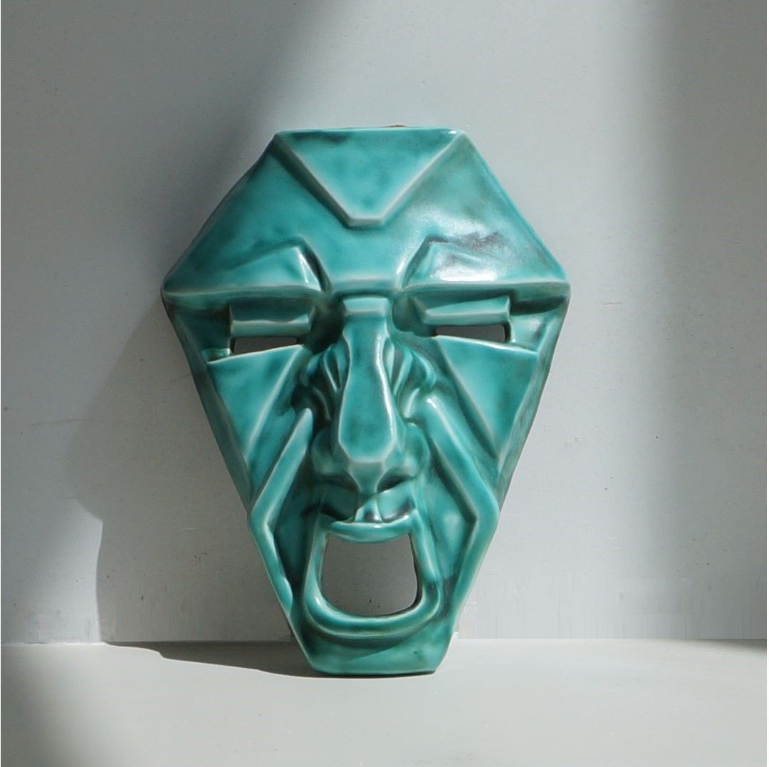 Geometric cubist 'Grotesque' face mask by Ron Birks for Clarice Cliff, Newport Pottery, Burslem, 1920s
