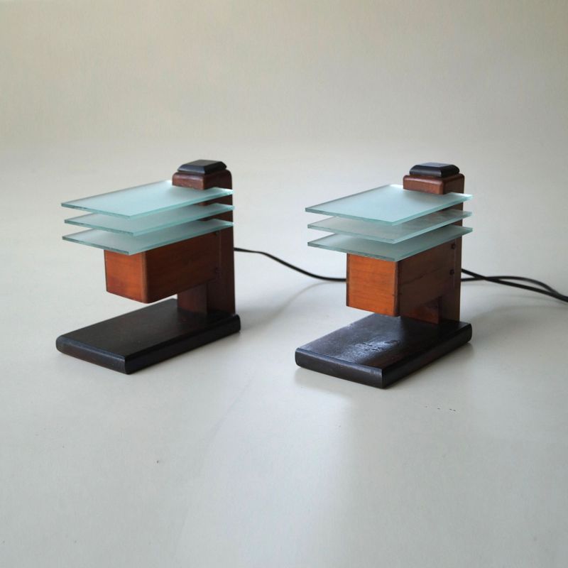 Set of 1920s Dutch modernist bedside lamps in the manner of Frank Lloyd Wright