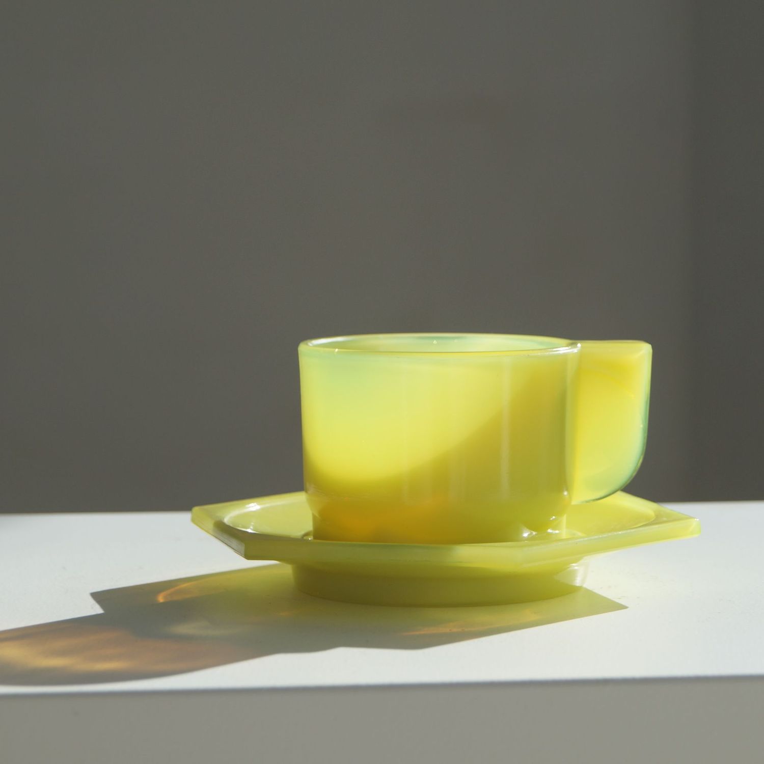 Teacup and saucer from breakfast service by H.P. Berlage and Piet Zwart for Leerdam Glass, 1924