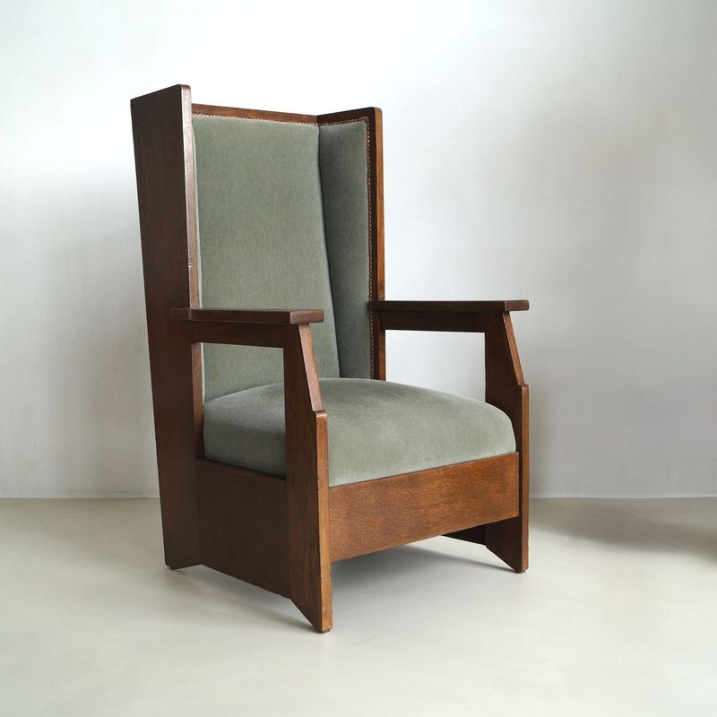 Dutch Art Deco Haagse School highback chair by Hendrik Wouda for Pander, 1924