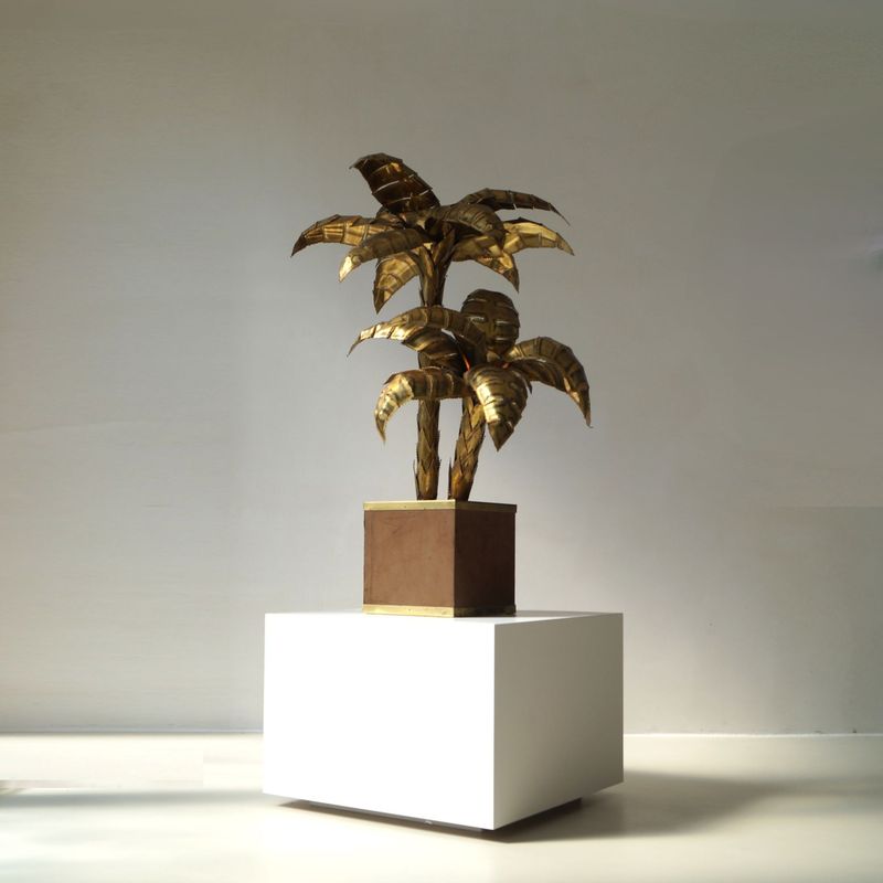 Large brass palm tree table lamp for Maison Jansen, 1970s