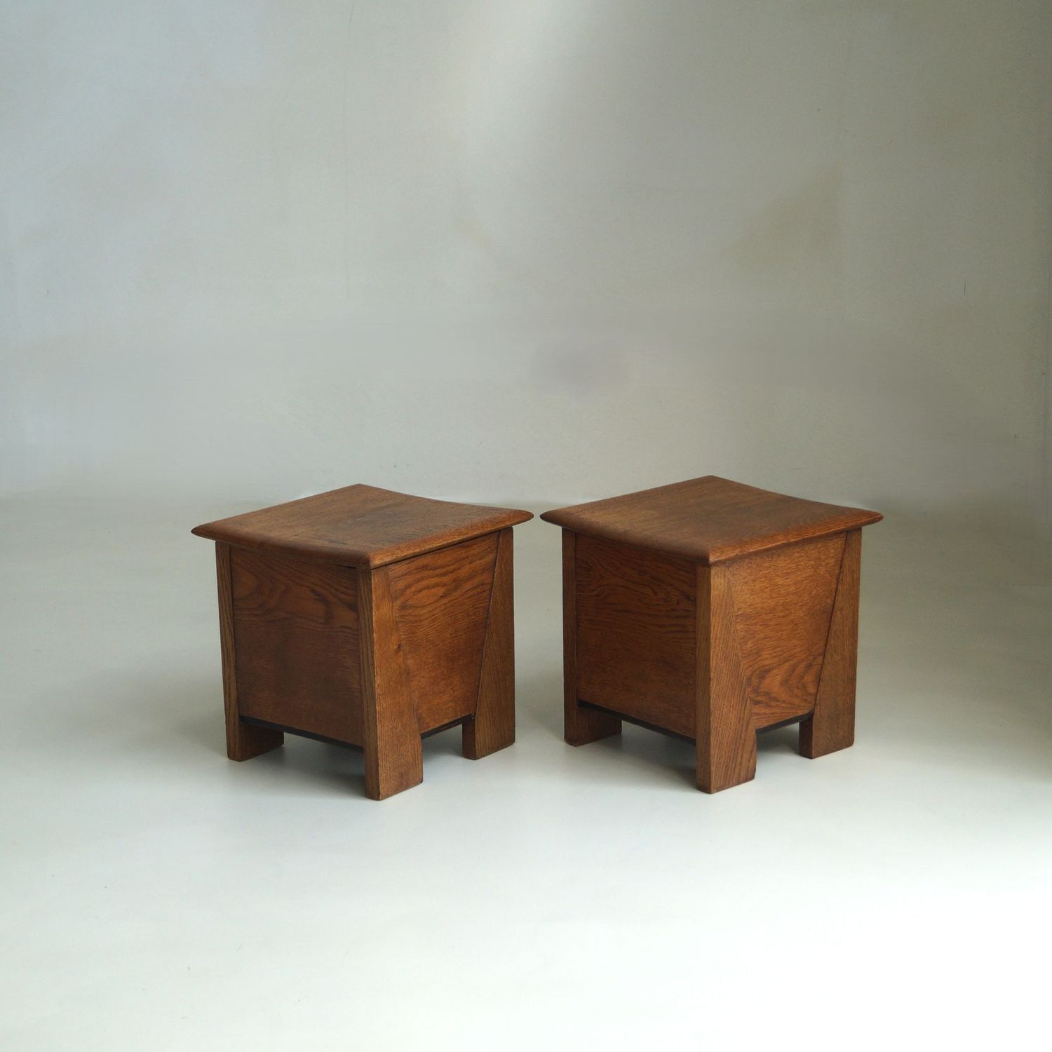 Dutch Art Deco solid oak plantstands or small bedside tables, 1920s