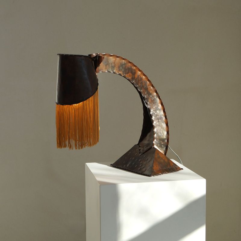 Amsterdam School copper desk lamp by Conrad Fehn, 1920s