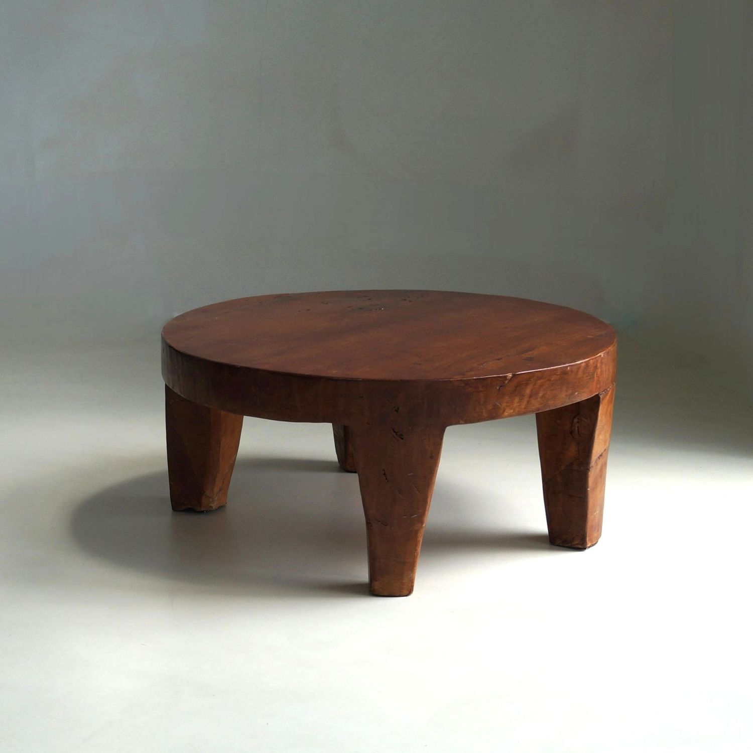 Brutalist Round Wooden Coffee Table,  1970s