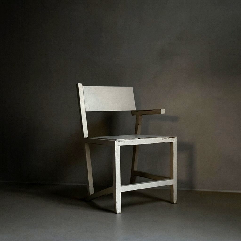 On hold: Dutch De Stijl-Inspired Modernist Armchair in Original White Finish, 1960s