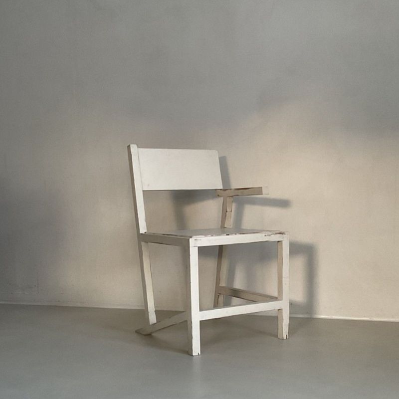 Dutch De Stijl-Inspired Modernist Armchair in Original White Finish, 1960s