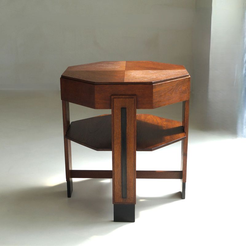 Amsterdam School Art Deco side table in oak with octagonal top, 1920s