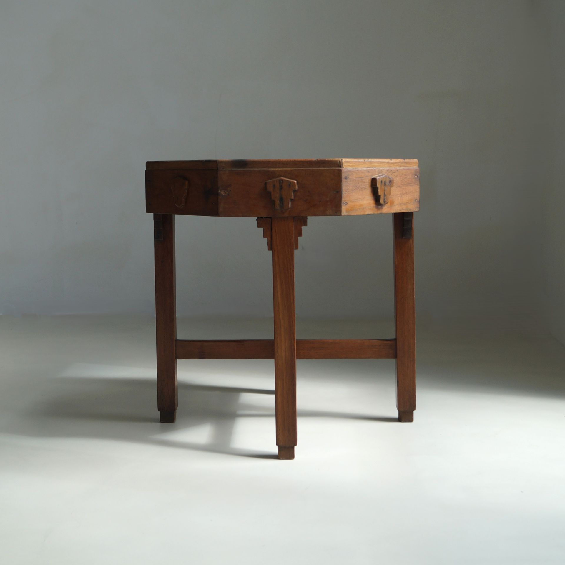 Amsterdam School Table with Marble Top, Dutch-Indonesian Art Deco, 1920s