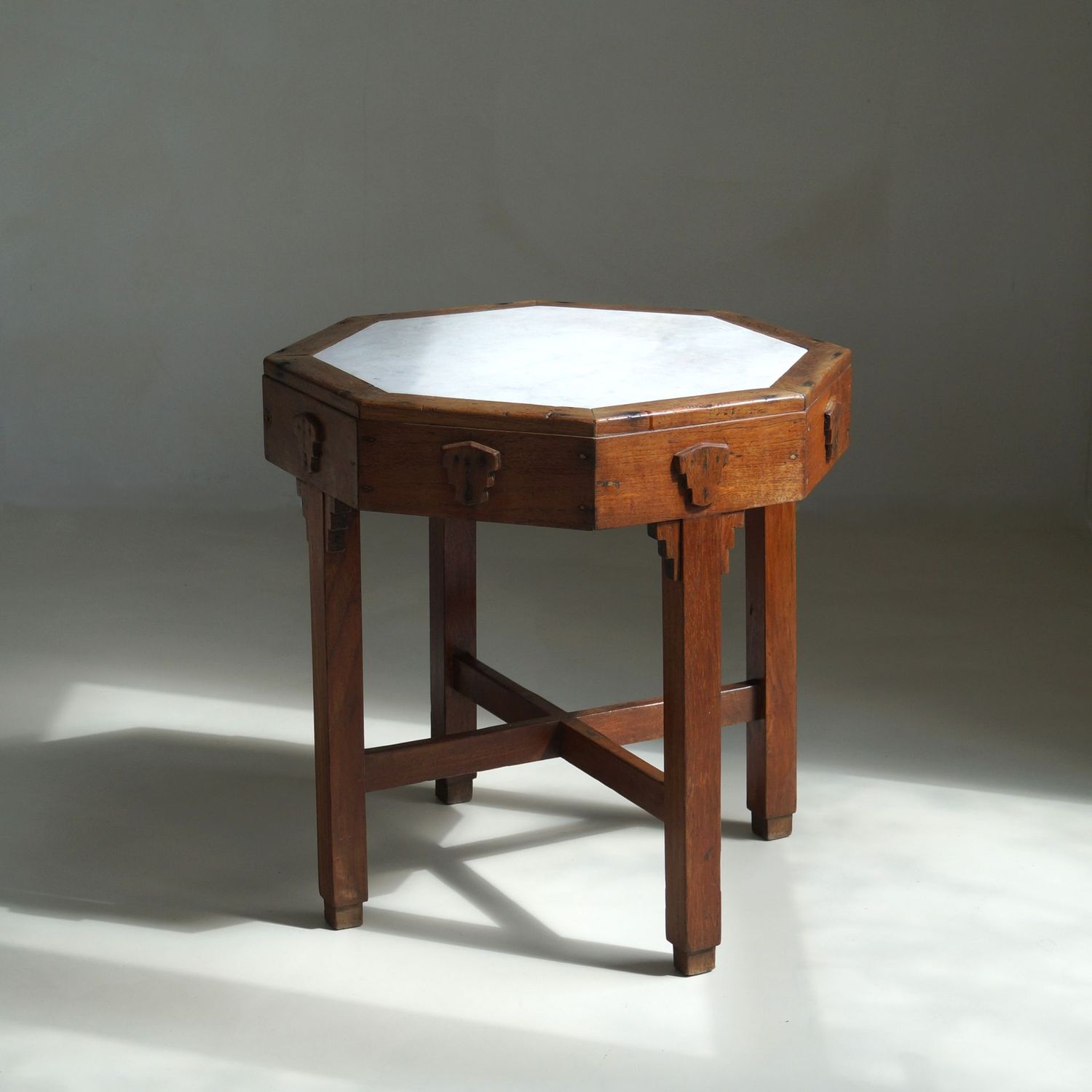On Hold: Amsterdam School Table with Marble Top, Dutch-Indonesian Art Deco, 1920s
