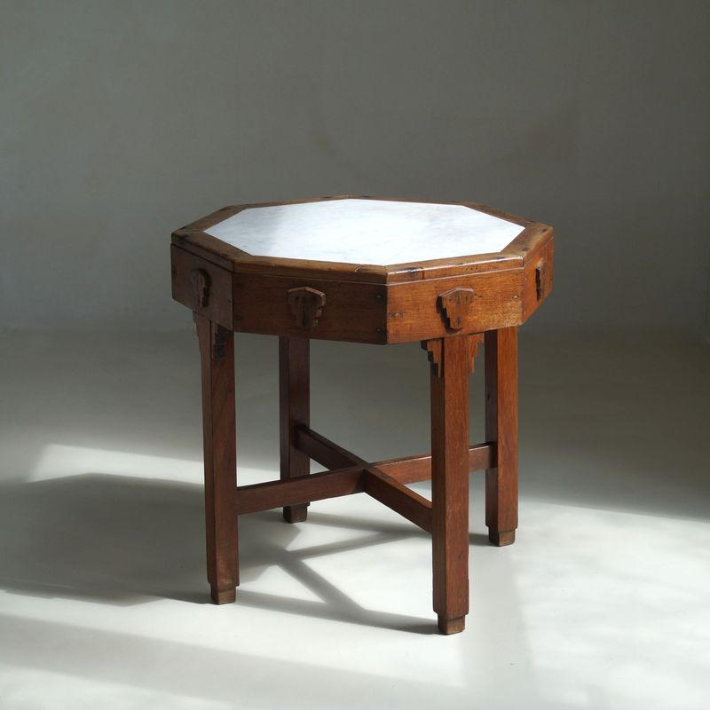 On Hold: Amsterdam School Table with Marble Top, Dutch-Indonesian Art Deco, 1920s
