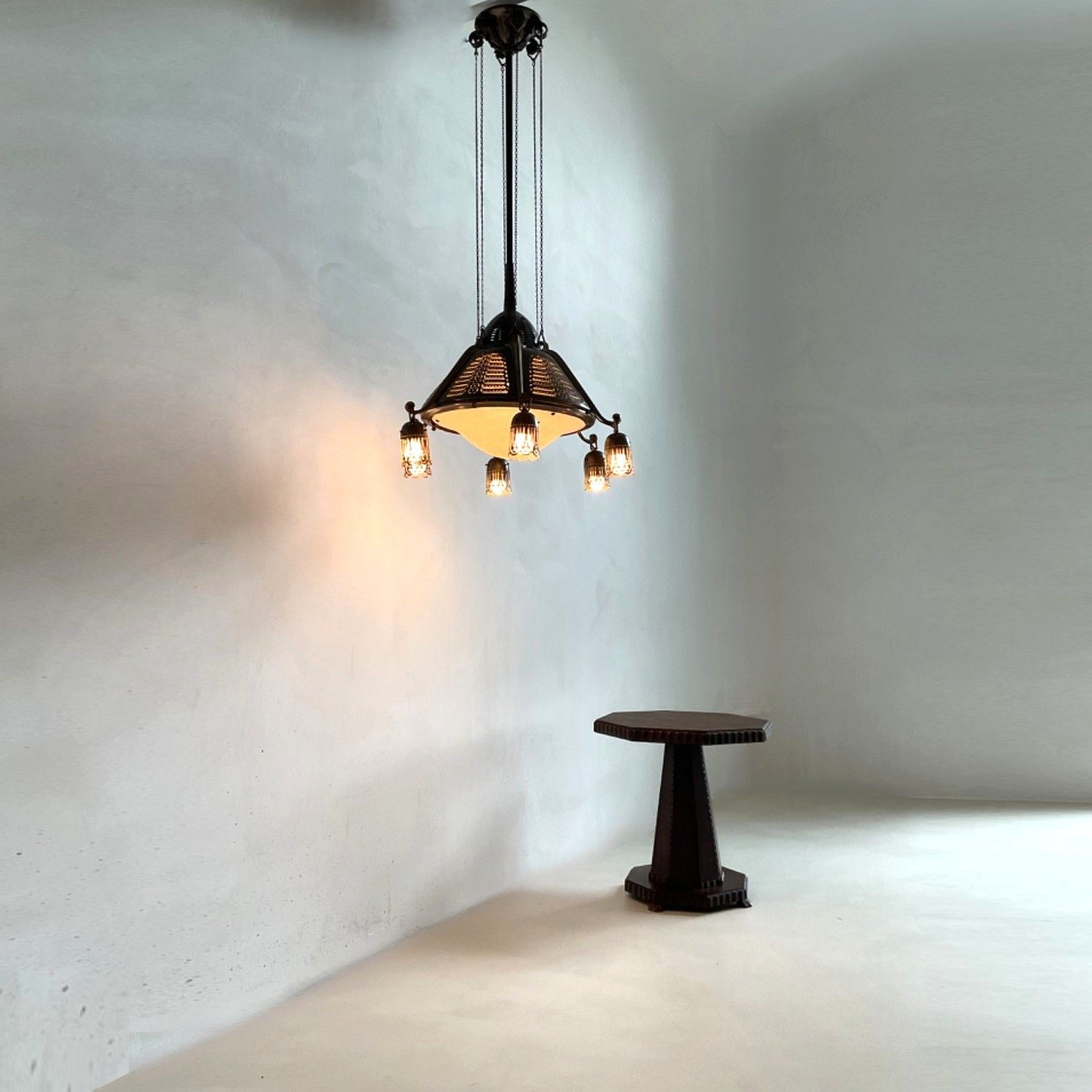 Dutch Art Deco Amsterdam School Chandelier by Winkelman & van der Bijl, 1920s