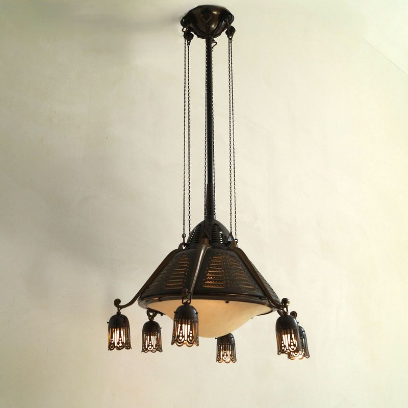 Dutch Art Deco Amsterdam School Chandelier by Winkelman & van der Bijl, 1920s