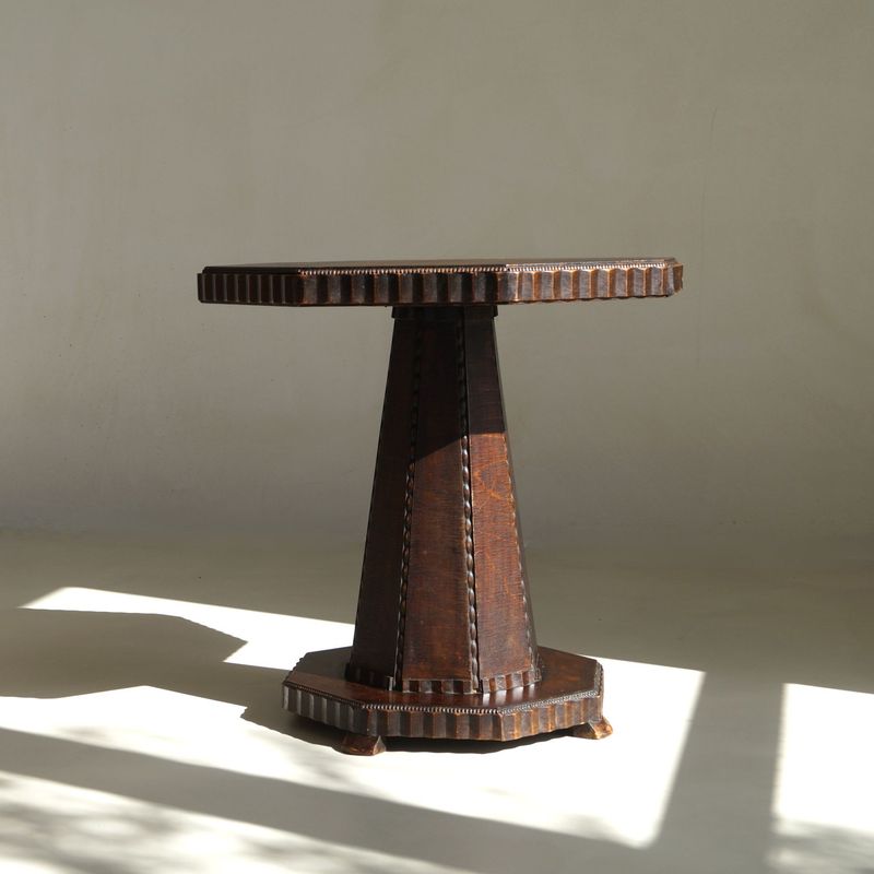 Dutch Art Deco Octagonal Amsterdam School table with a sculptural design, 1920s