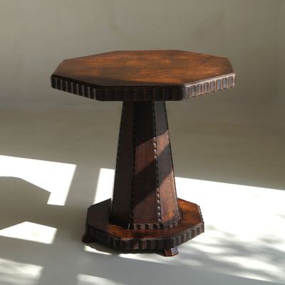 On Hold: Dutch Art Deco Octagonal Amsterdam School table with a sculptural design, 1920s