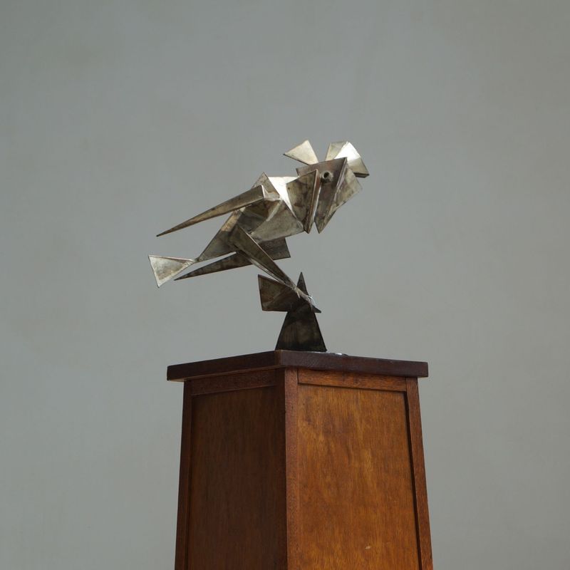 Cubist/modernist metal sculpture of a bird,  1960, Netherlands