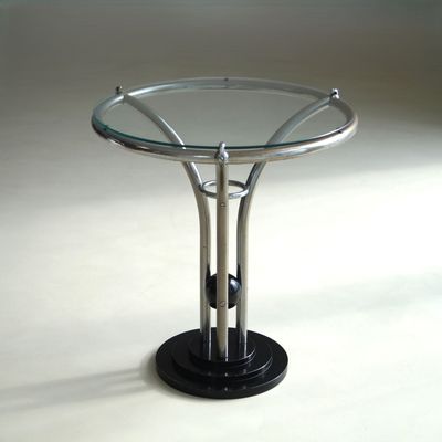 Bauhaus Tubular Chrome, Black Ball and Glass Top Side Table, ca. 1935