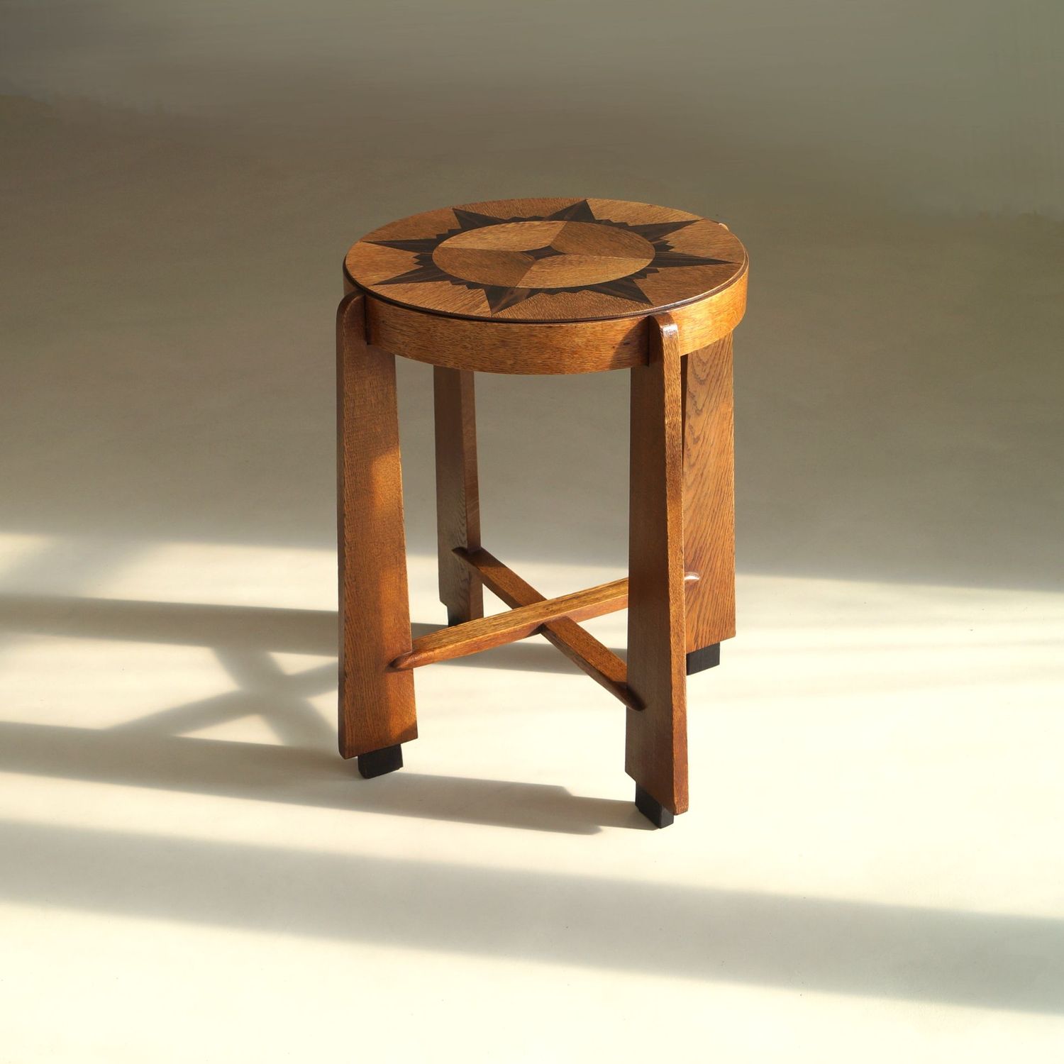 Dutch Art Deco Amsterdam School side table with starburst pattern top, 1920s