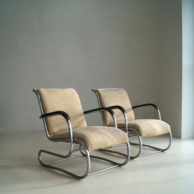 Set of Bauhaus tubular steel No.55 lounge chairs by Paul Schuitema for D3, 1930s