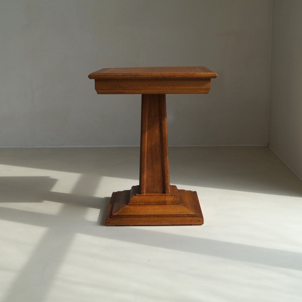 French Art Deco Oak Pedestal Table, 1920s