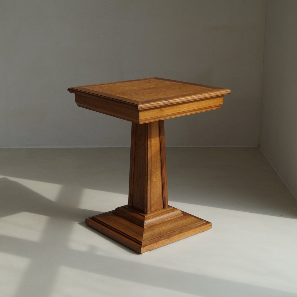 French Art Deco Oak Pedestal Table, 1920s