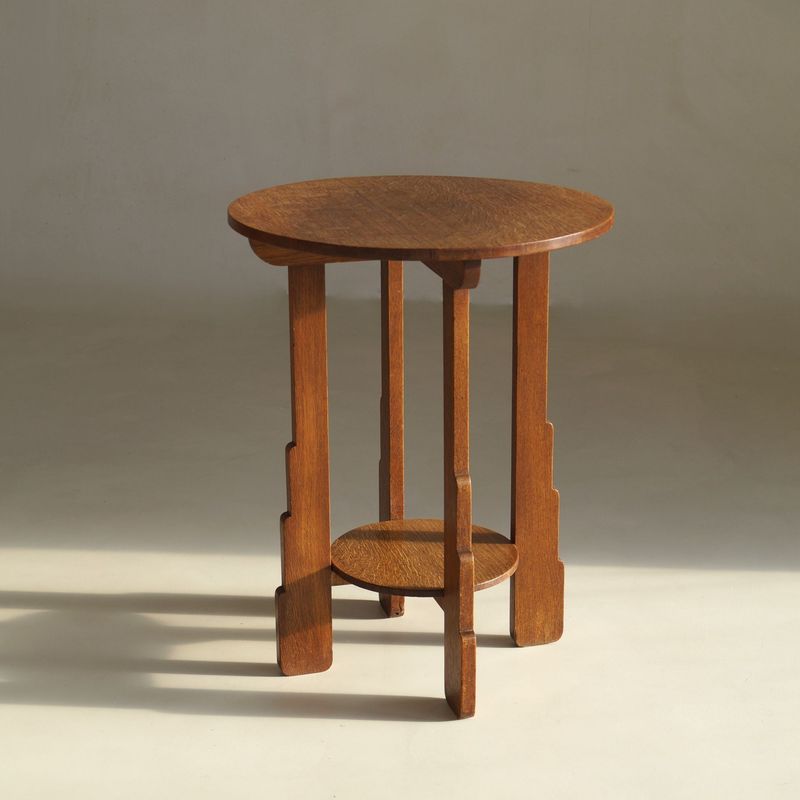 Elegant Amsterdam School Oak Side Table, Netherlands 1920s