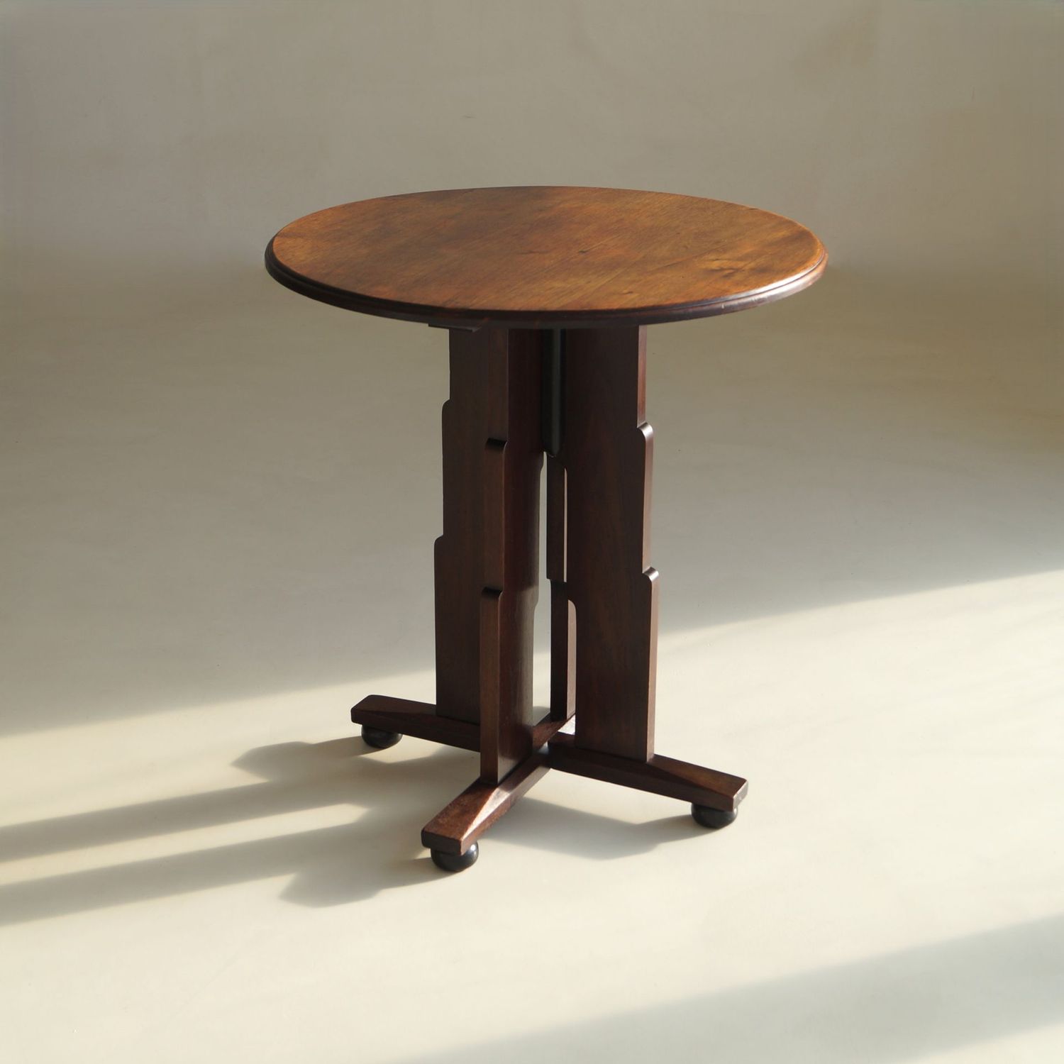 Dutch Art Deco Amsterdam School Side Table, with stepped design and ball feet, ca. 1920s