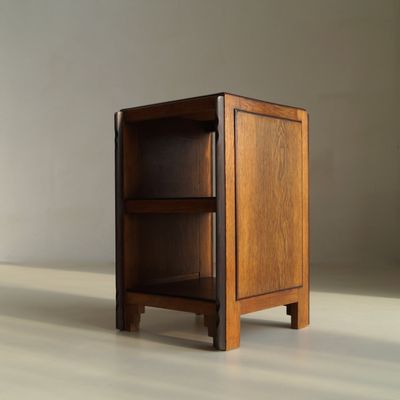 Dutch Art Deco Amsterdam School/Arts & Crafts side table with shelving, 1920s Dutch Art Deco Amsterdam School/Arts & Crafts side table with shelving, 1920s