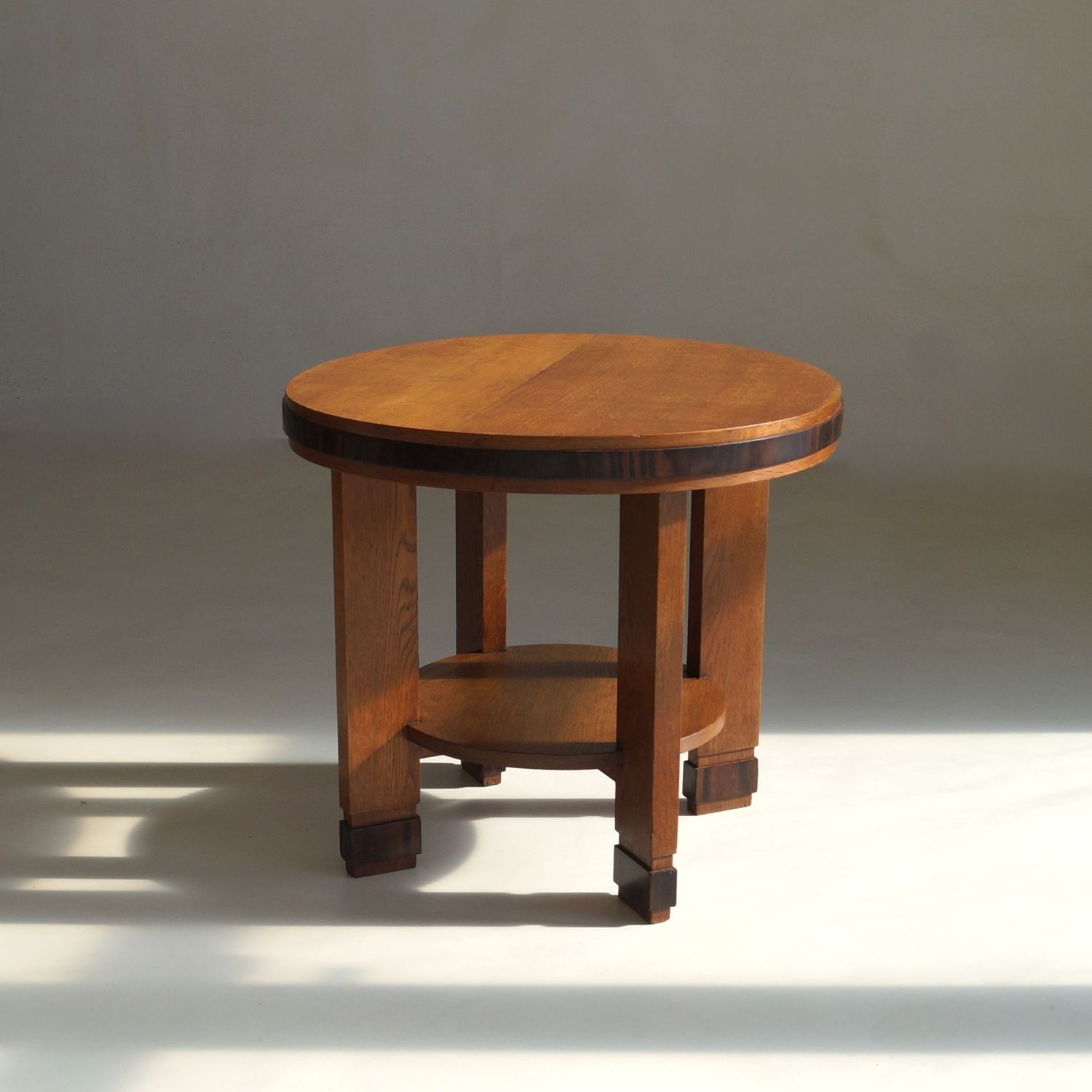 Dutch Art Deco Modernist Solid Oak Table with Macassar Ebony Details, 1920s