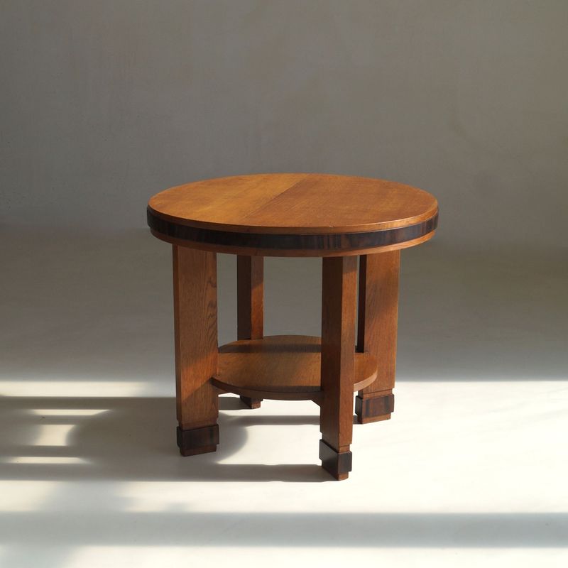 Dutch Art Deco Modernist Solid Oak Table with Macassar Ebony Details, 1920s