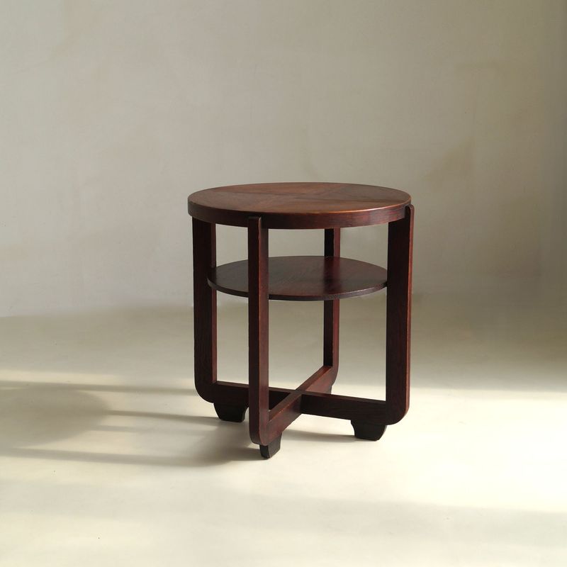 Dutch Art Deco Modernist Table with a geometric veneer pattern on the top, 1920s