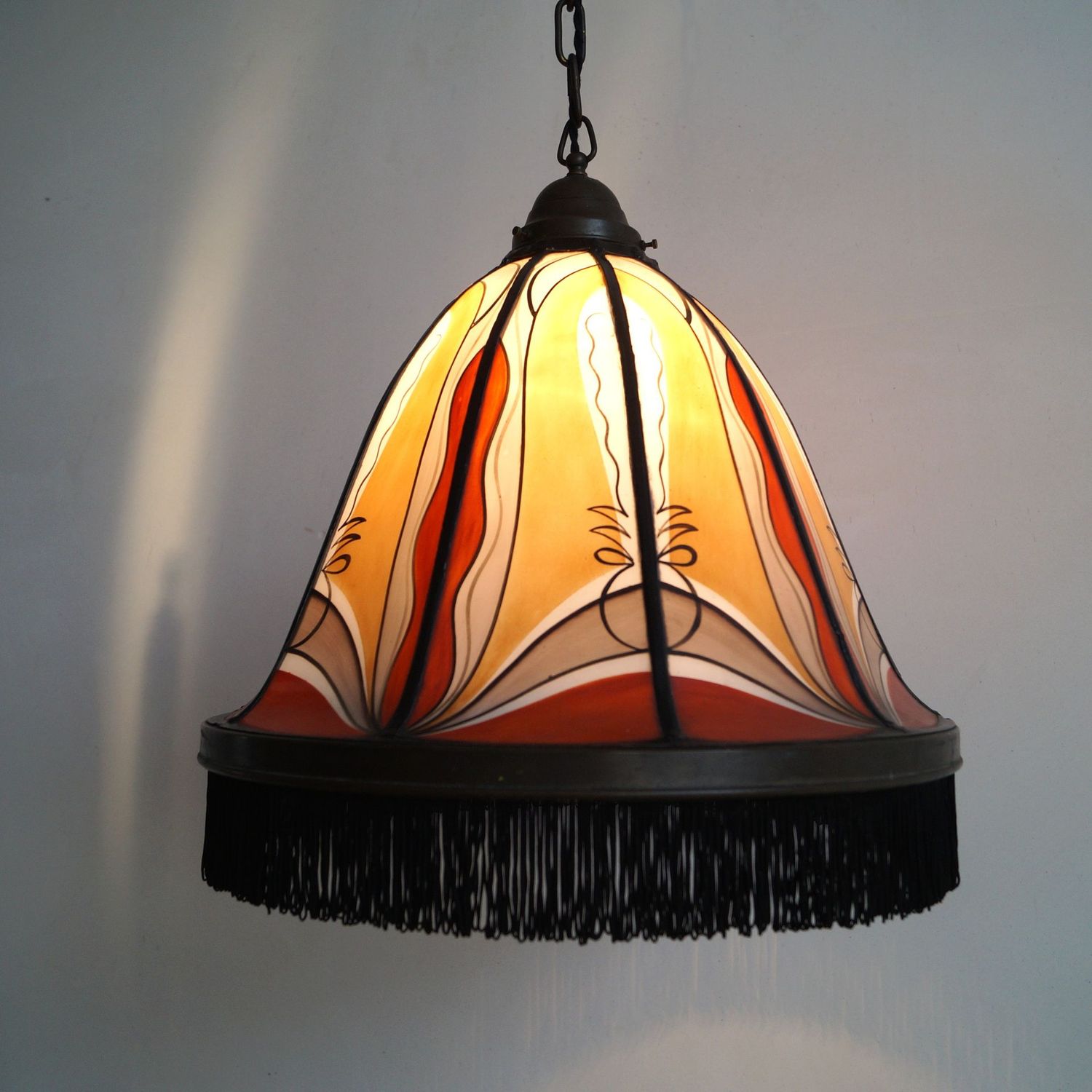 Dutch Art Deco Amsterdam School stained glass lamp by De Nieuwe Honsel, 1920s