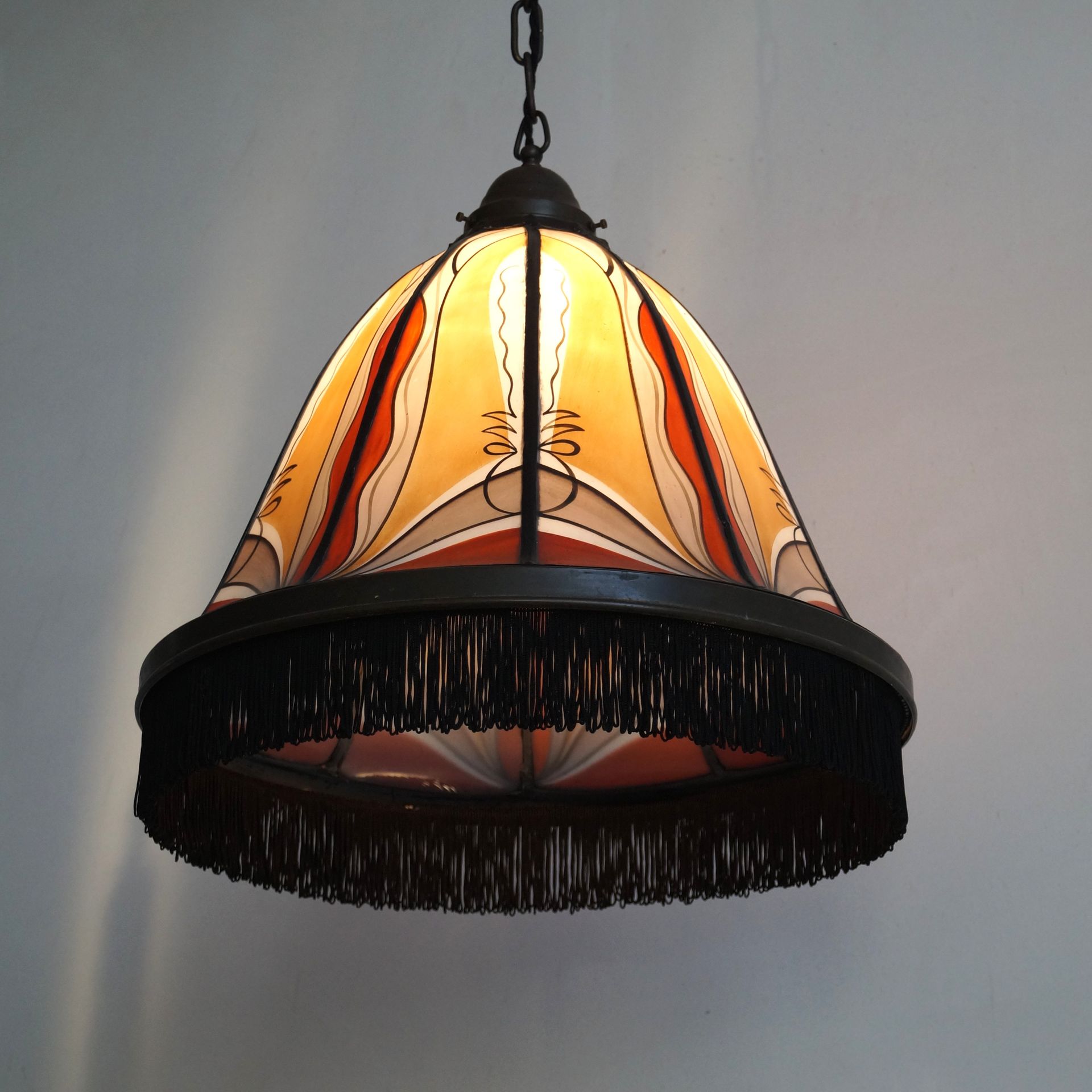 Dutch Art Deco Amsterdam School stained glass lamp by De Nieuwe Honsel, 1920s