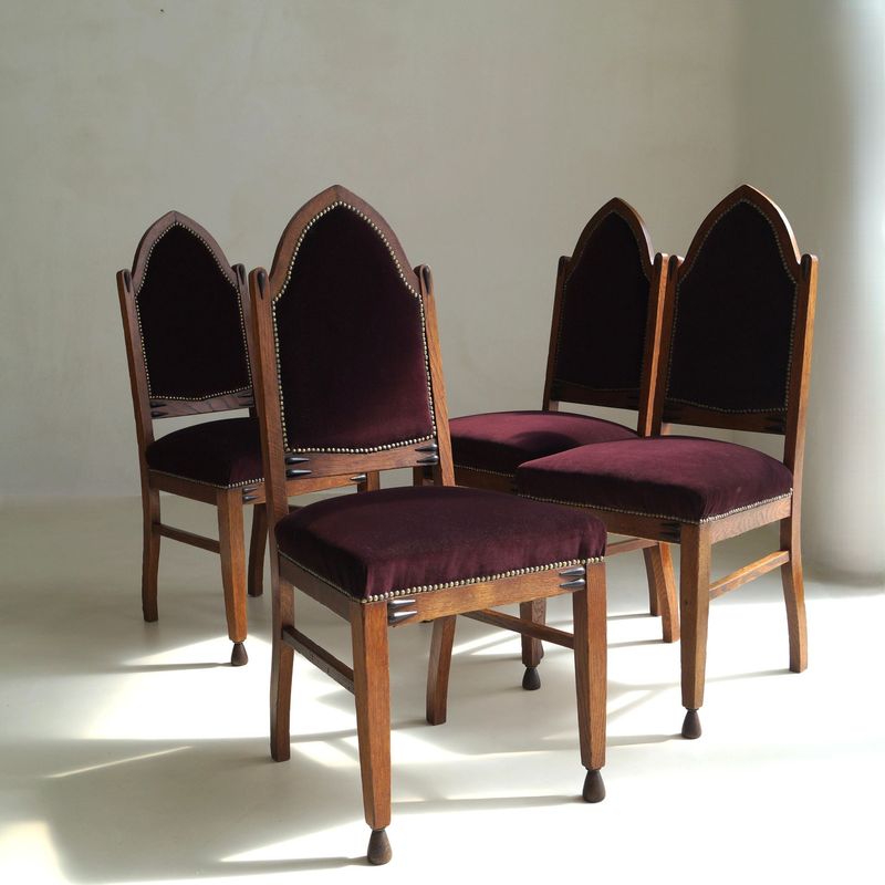 Dutch Art Deco Amsterdam School dining chairs, set of 4