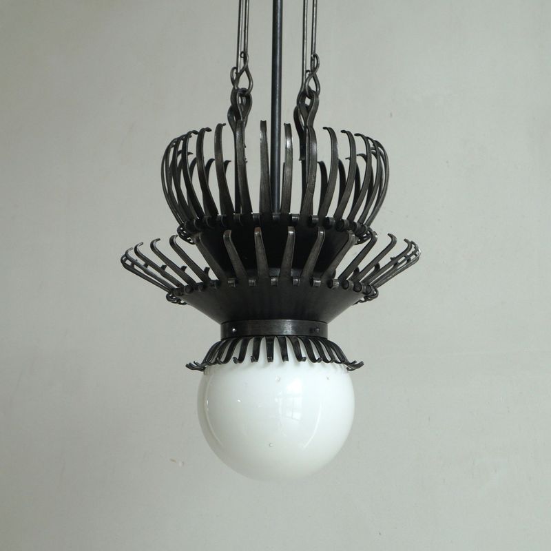 Dutch Art Deco Amsterdam School wrought iron 'Jellyfish' pendant lamp, 1920s