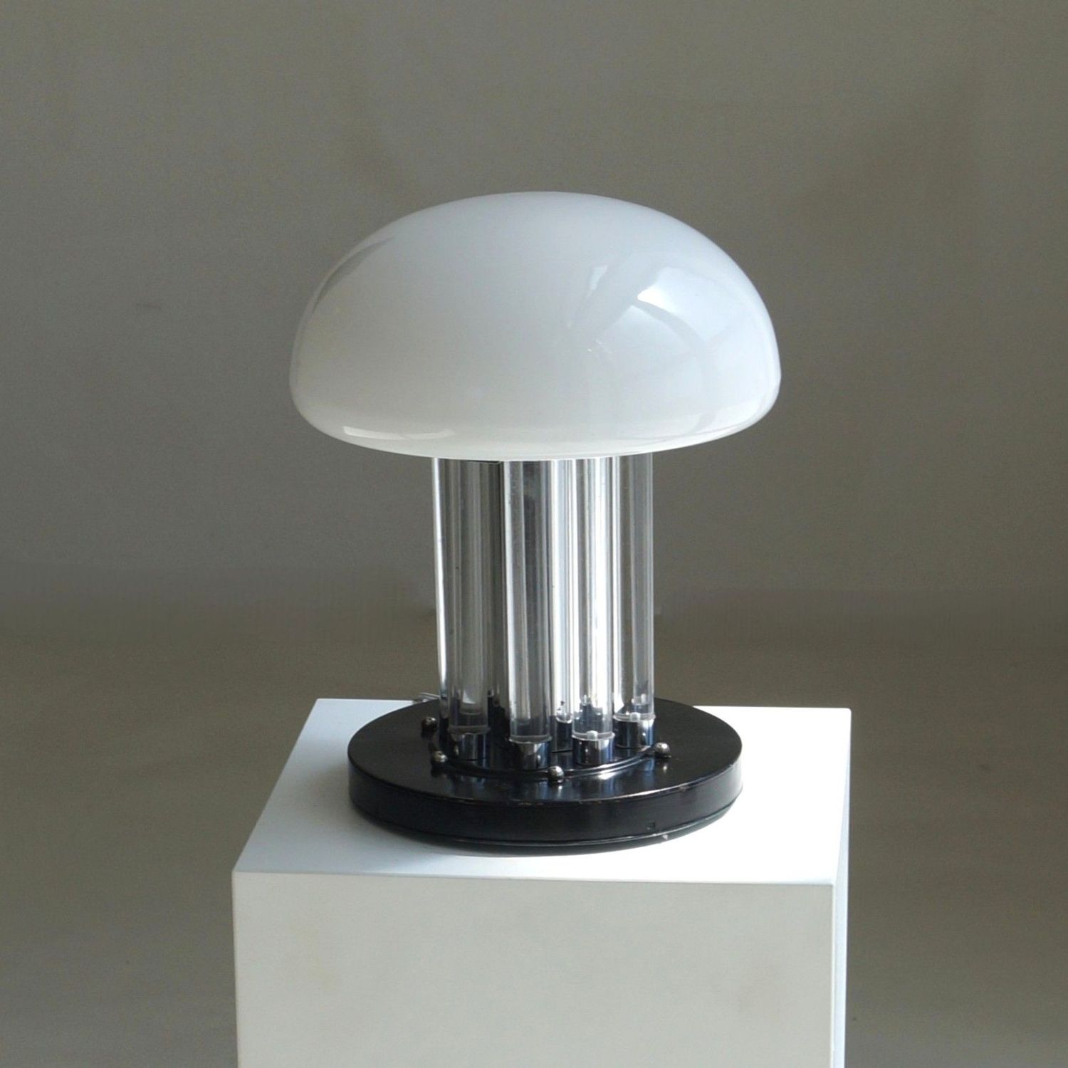 Modernist Bauhaus table lamp with opaline shade and glass rods, 1940s - 50s