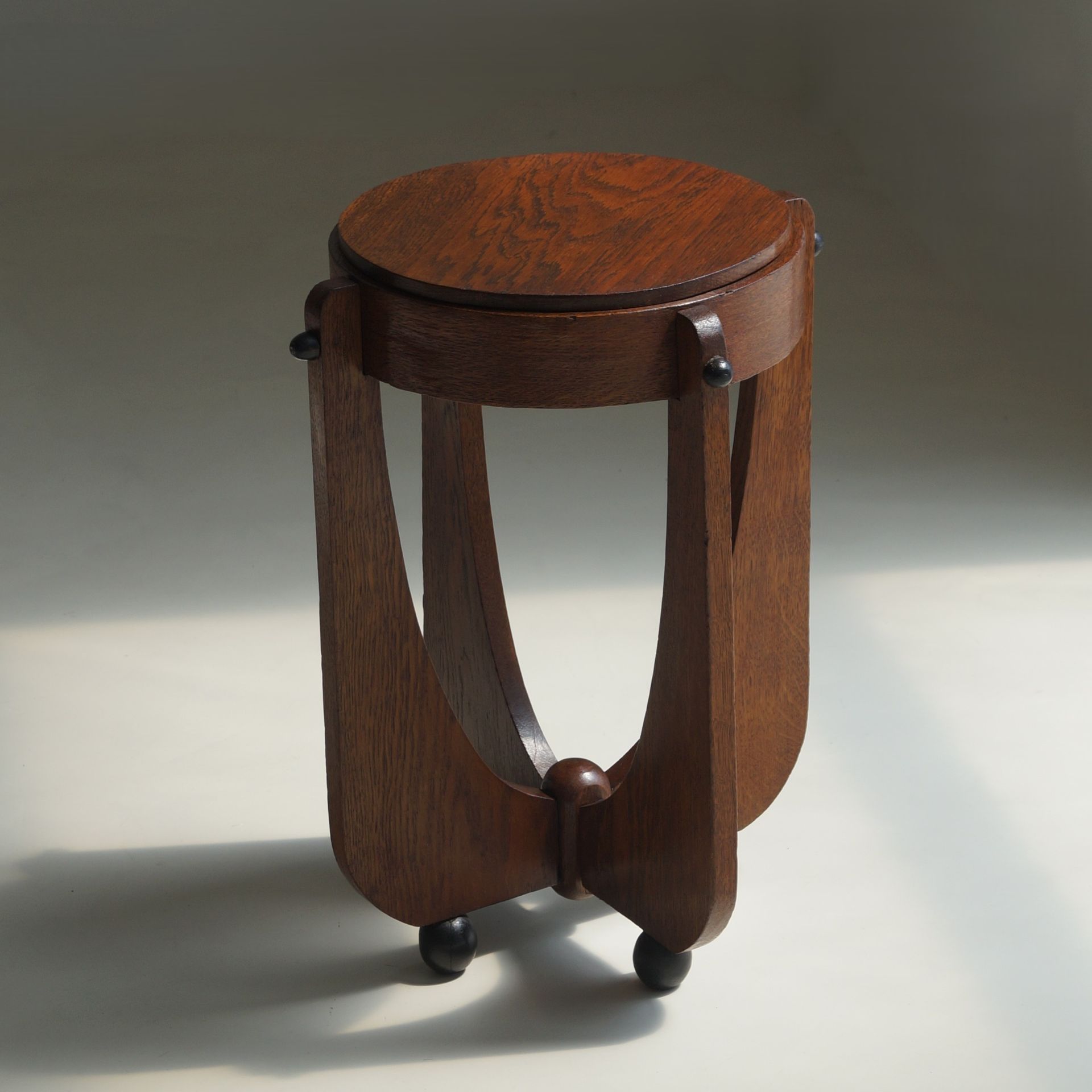 Amsterdam School Accent Table in Oak with Black Ball Accents, Netherlands, 1920s