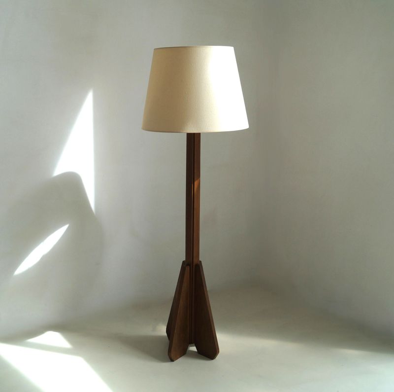 Dutch Art Deco The Hague School Floor Lamp in Oak,  1920s