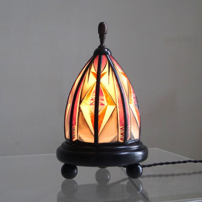 De Nieuwe Honsel Amsterdam School Stained Glass Table Lamp, 1920s