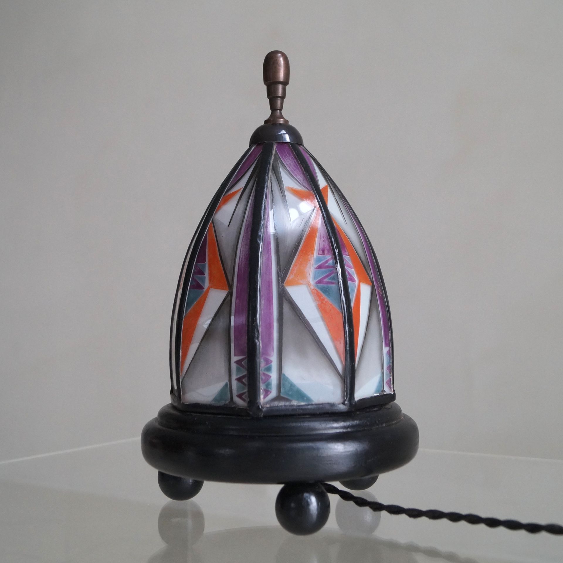 De Nieuwe Honsel Amsterdam School Stained Glass Table Lamp, 1920s