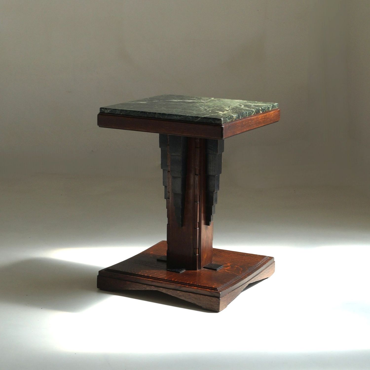 Dutch Art Deco Amsterdam School accent table with green marble top, 1920s