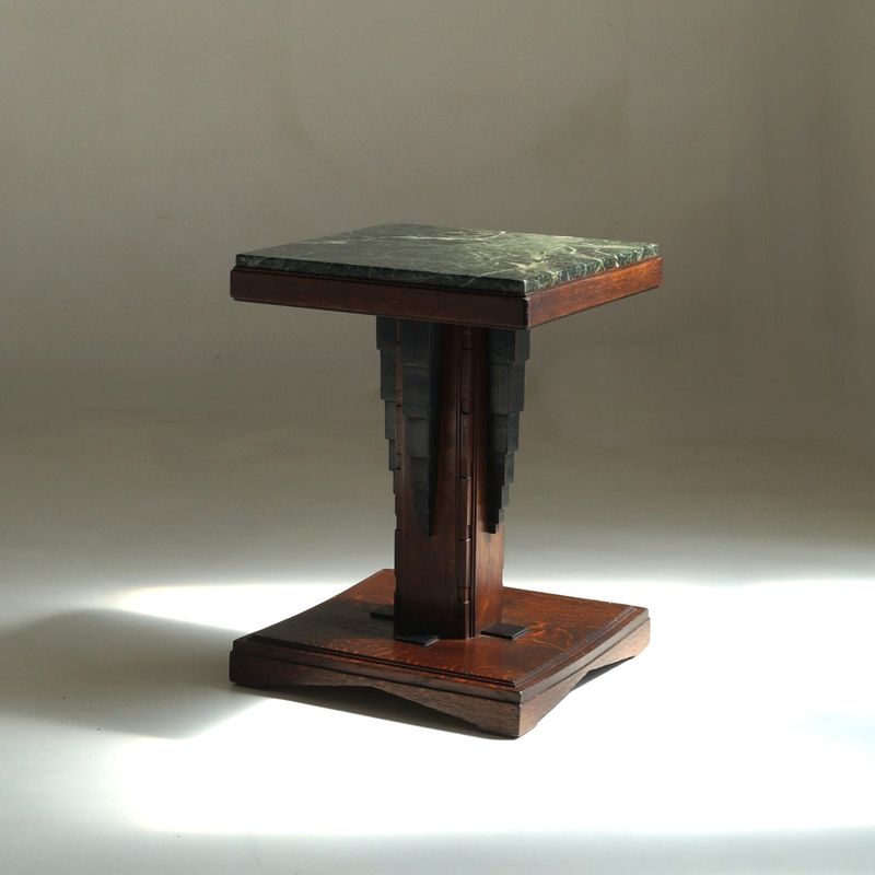 Dutch Art Deco  Amsterdam School accent table with green marble top, 1920s
