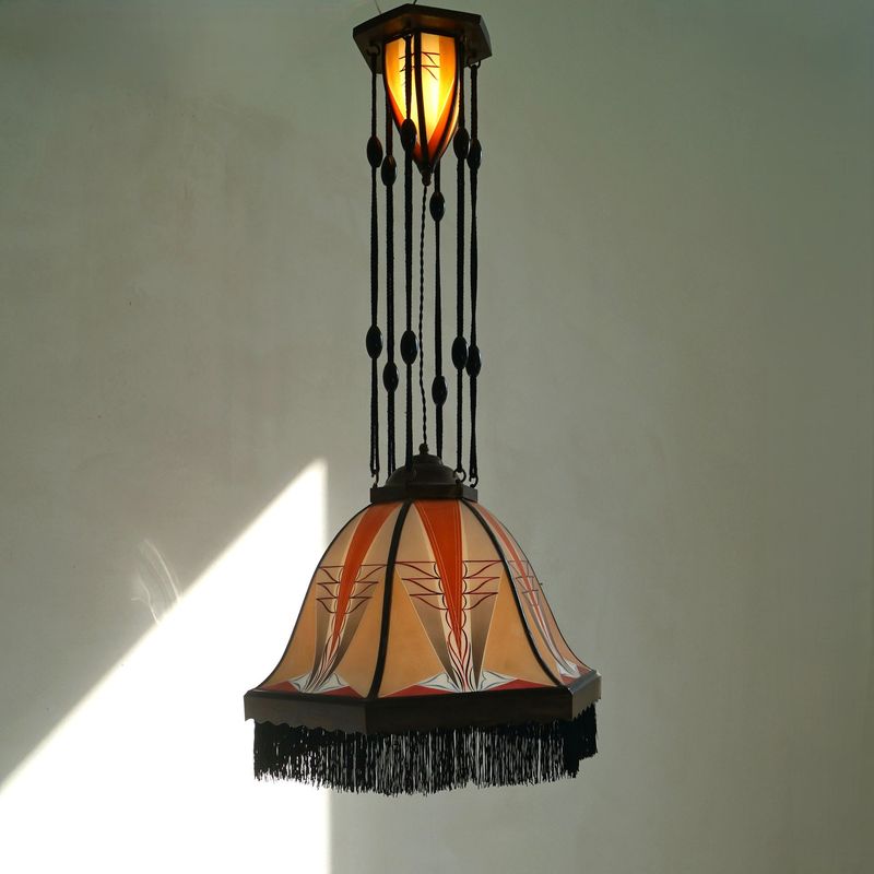 Dutch Art Deco Amsterdam School stained glass lamp by De Nieuwe Honsel, 1920s