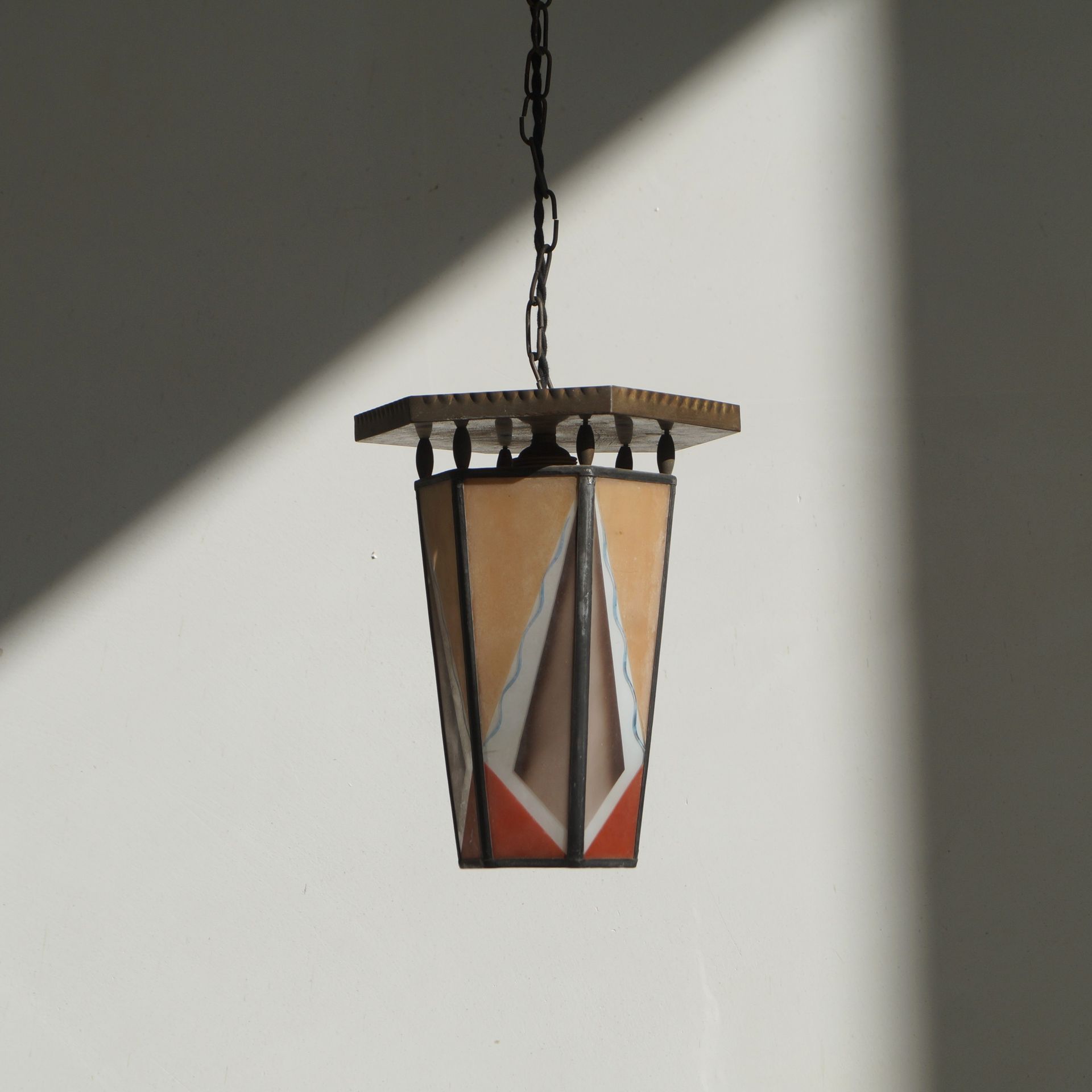 De Nieuwe Honsel Amsterdam School Stained Glass Lantern, 1920s