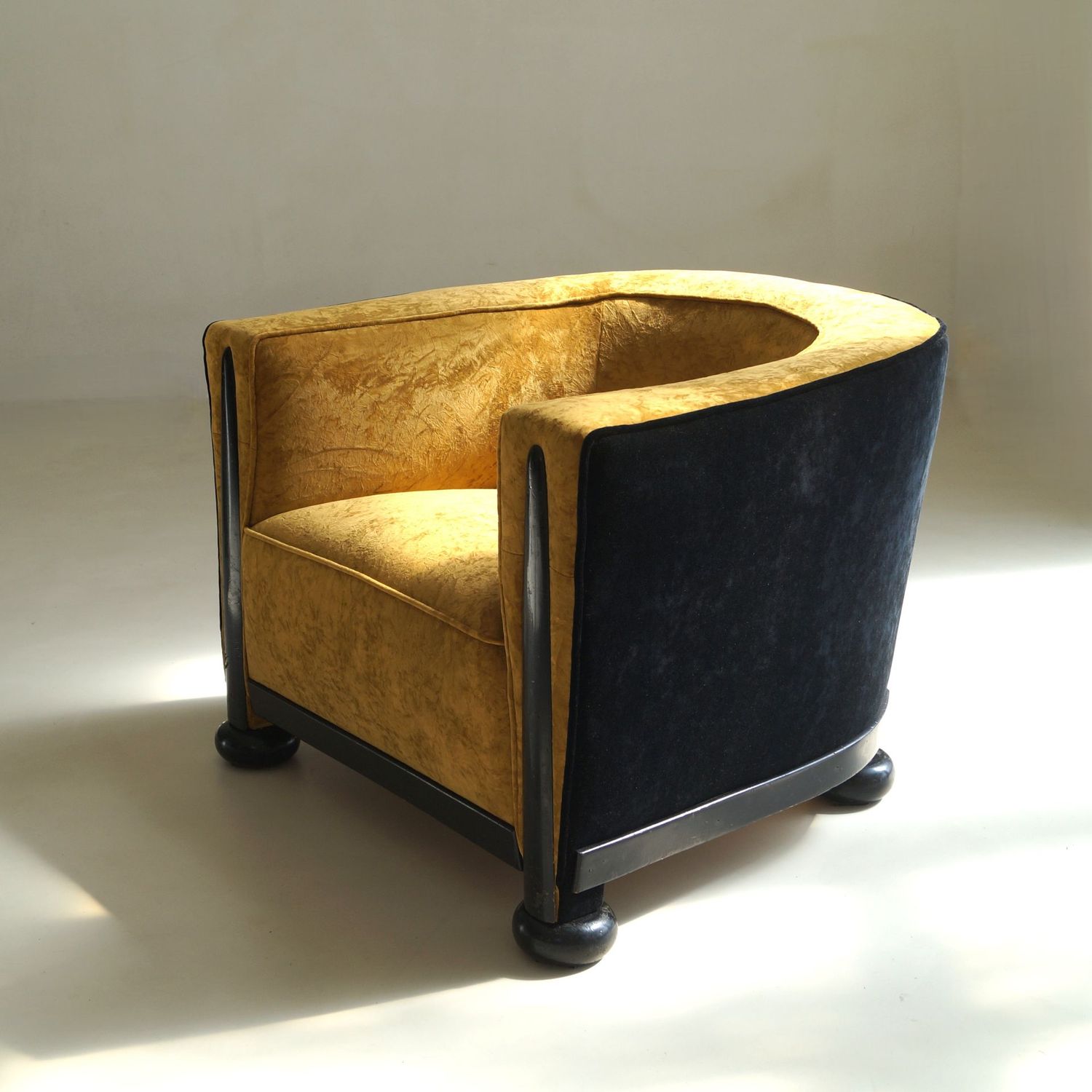 French Art Deco Club Chair, Golden Mustard & Black Velvet, c. 1925 French Art Deco Club Chair, Golden Mustard & Black Velvet, c. 1925