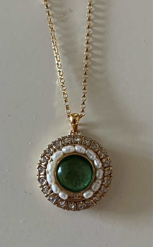 Designer’d Chanel Emerald Button Pendant Necklace