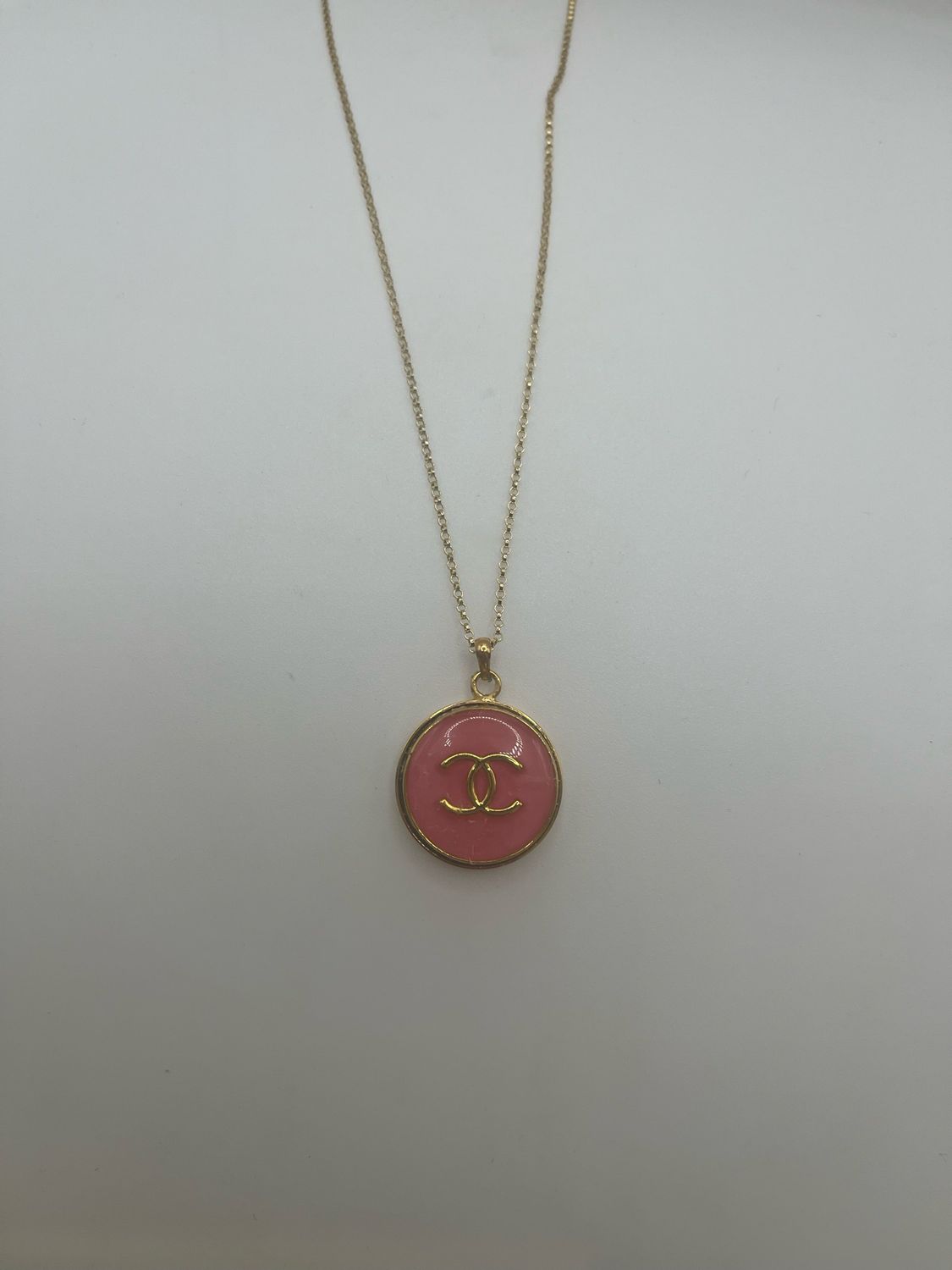 Designer’d Pink CC Button Pendant Necklace