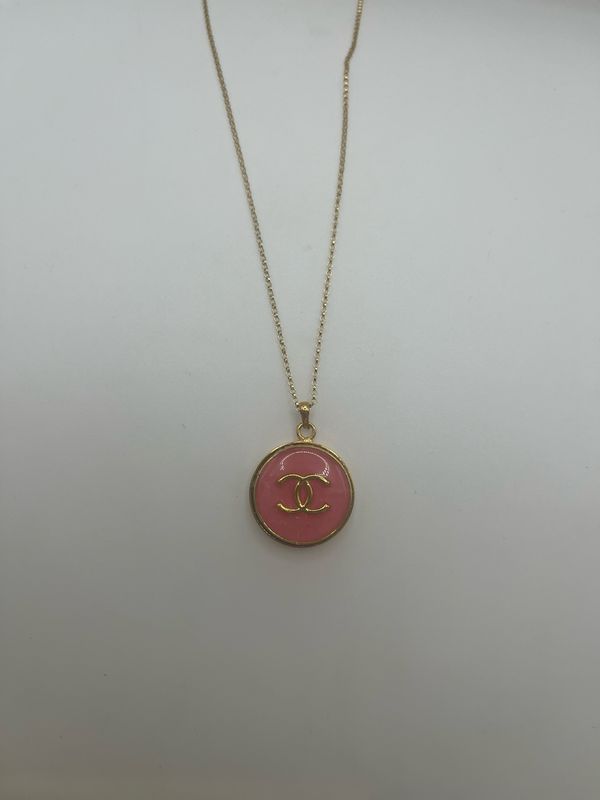 Designer’d Pink CC Button Pendant Necklace