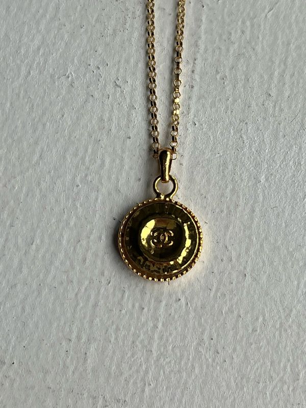 Designer’d Small Gold CC Button Pendant Necklace
